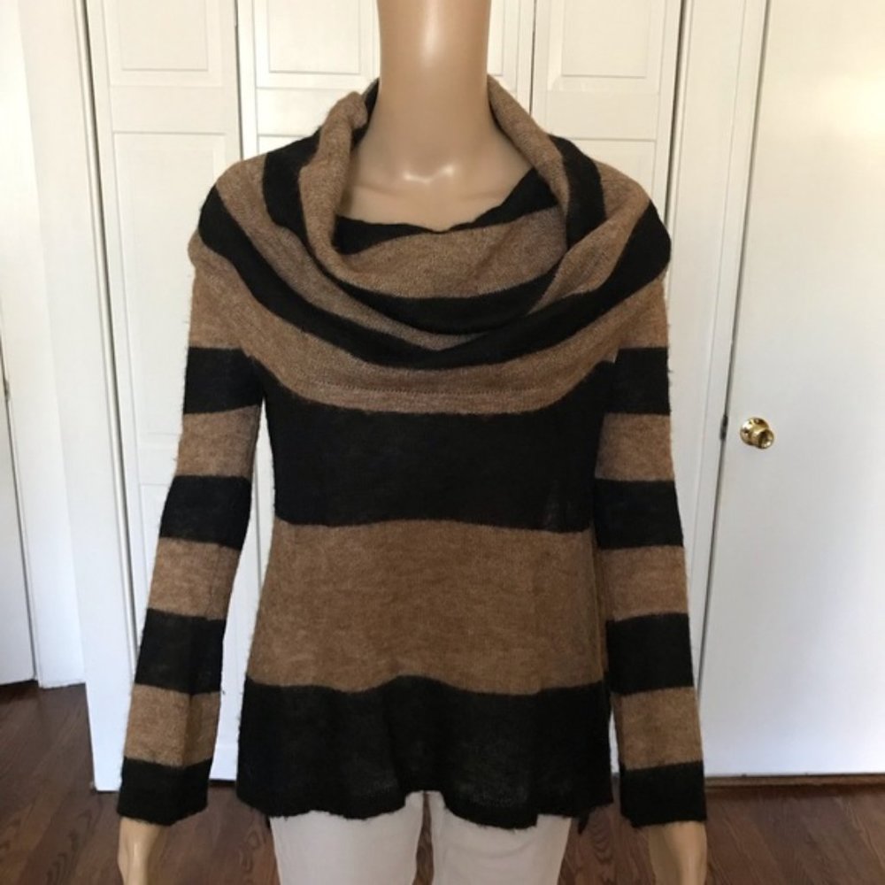 Free People Brown Lulu Rugby Stripe Cowl Neck Sweater - Picture 4 of 11